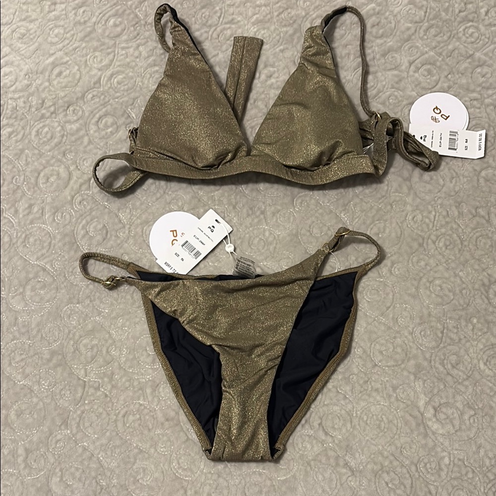 Metallic Olive Gold Triangle Bikini Set - Women